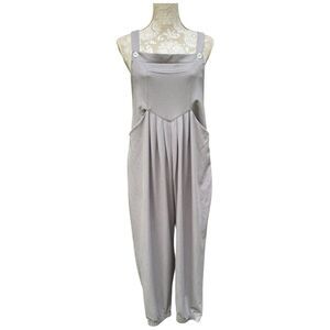 Halara Waffle Knit Pleated Overalls Jumpsuit Mink Brown Adjustable Size L